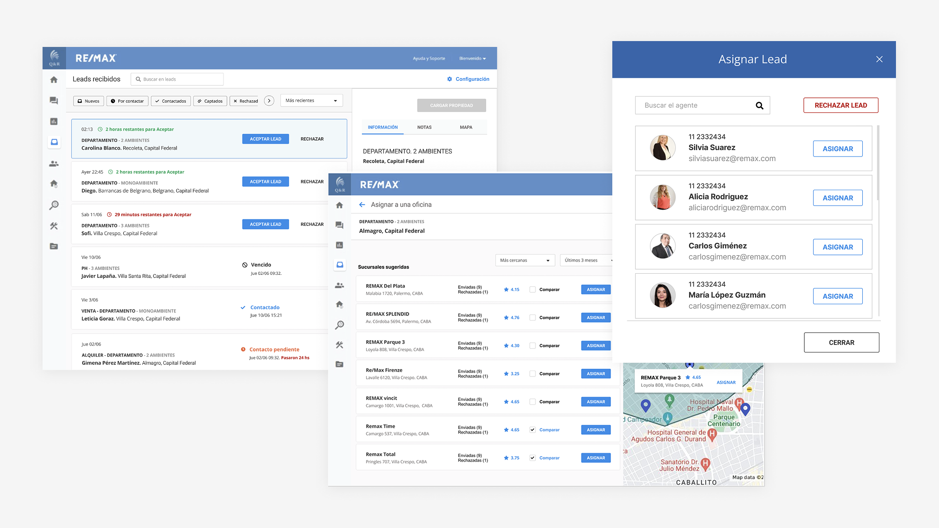Flujo de asignación de leads a oficinas y agentes