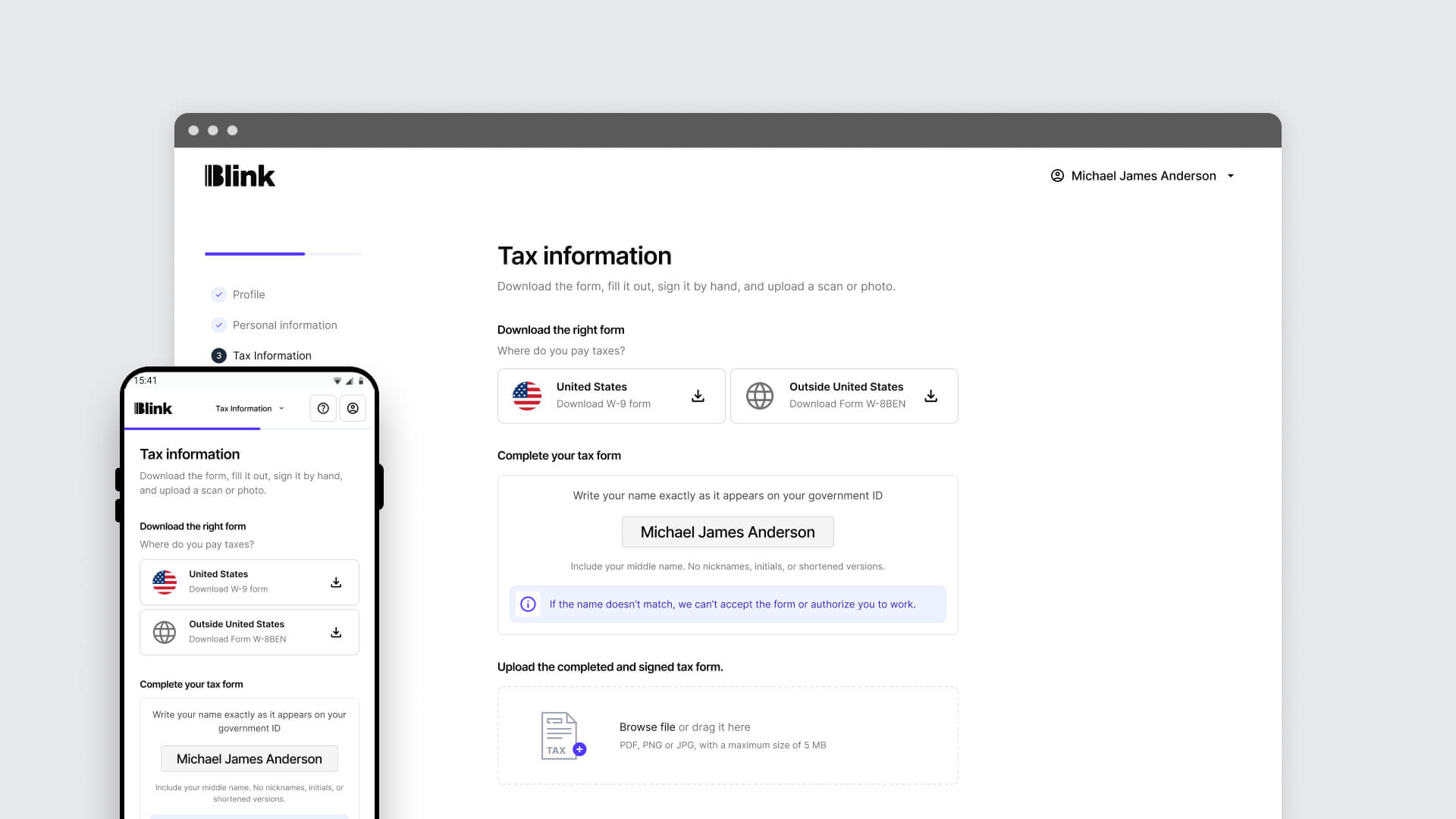 Pantalla de selección de formulario fiscal